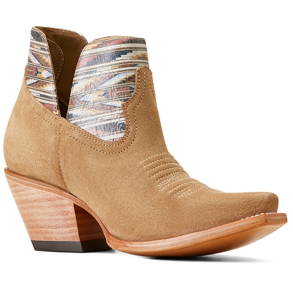 ARIAT HAZEL DIXON CHIMAYO TAN SUEDE WOMEN’S ANKLE BOOTS BOOTIES SNIP TOE SIZE 7B